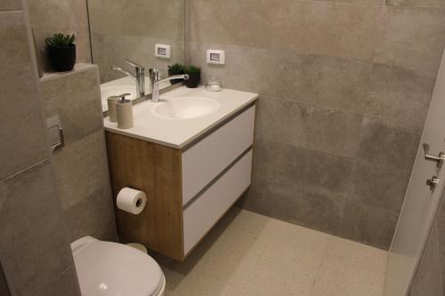 a bathroom with a sink and a toilet at negevibe in Midreshet Ben Gurion