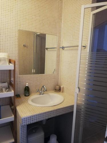 ein Bad mit einem Waschbecken und einem Spiegel in der Unterkunft STUDIO BIARRITZ in Biarritz