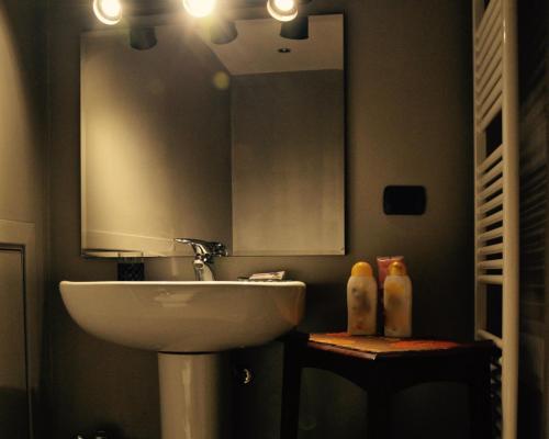 La salle de bains est pourvue d'un lavabo et d'un miroir. dans l'établissement 18 Alfieri, à Turin
