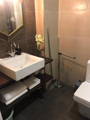a bathroom with a sink and a toilet at Prestige Apartment in Amarante