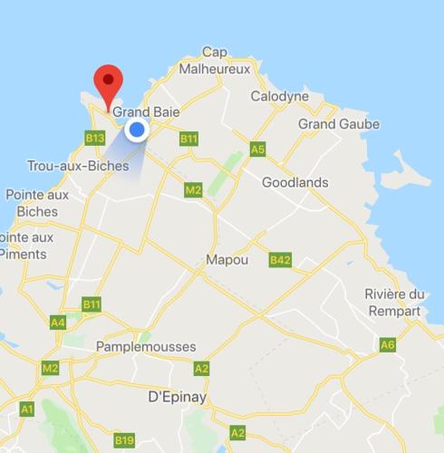 a map of dublin with a red marker at BREEZE DU NORD in Grand Baie