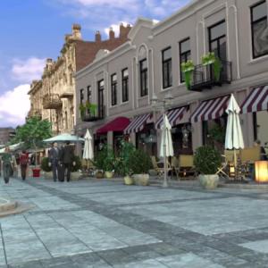 a city street with umbrellas and a building at agmashenebeli95 in Tbilisi City