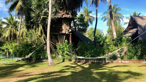 una casa con palmeras y una hamaca frente a ella en Wind Blend Kite Resort, en Kalpitiya