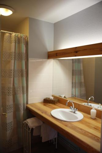 a bathroom with a sink and a mirror at Le Relais du Vermont in Baffie