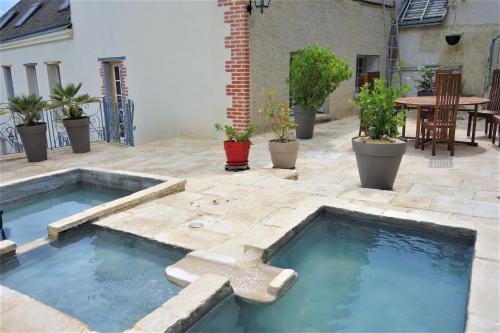 - une piscine au milieu d'un patio dans l'établissement LA MAISON DE ROSE, à Limeray