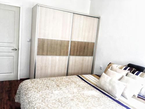 a bedroom with a bed with a large closet at Vidojevski's Apartment in Ohrid