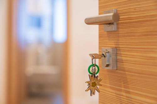 a door knob with a lock on a door at Trafisolerhof in Vols am Schlern