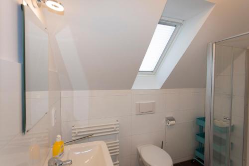 a bathroom with a sink and a toilet and a skylight at Haus Residence in Dreschvitz