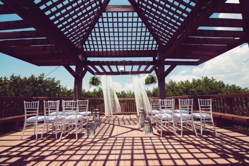 a group of white chairs sitting under a pergola at Grand Hyatt Tampa Bay in Tampa