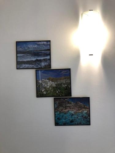 four pictures on a wall with a light on it at Appartamenti Milù - Milù Holidays in La Maddalena