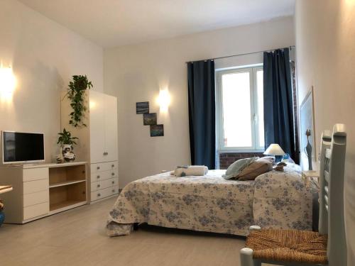 a bedroom with a bed and a tv and a window at Appartamenti Milù - Milù Holidays in La Maddalena