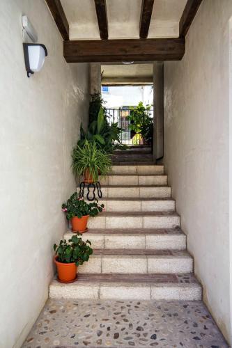 a set of stairs with potted plants on them at Casa del Hortelano in Chinchón