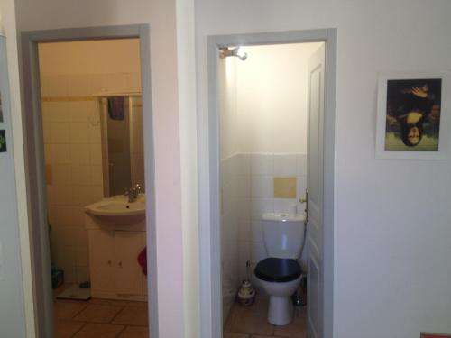 une salle de bain avec toilettes et lavabo dans l'établissement Appartement proche Centre Ville avec PARKING PRIVE, à Avignon