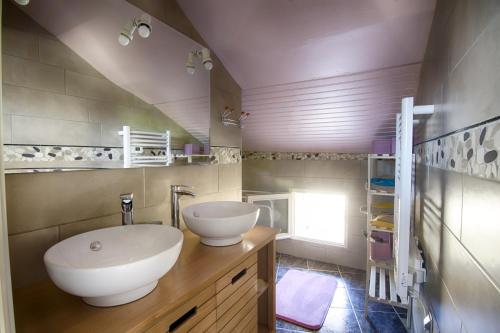 a bathroom with a large white sink at Chambre d'hôtes Au Chant des Vents in Thurageau