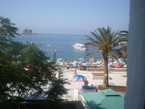 a view of a beach with a boat in the water at Milena in Petrovac na Moru