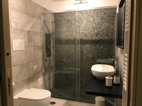 Helvetia Bed & Breakfast في كاستلمتسانو: حمام مع دش ومرحاض ومغسلة