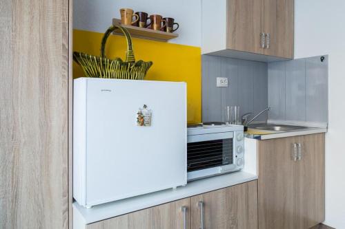 a kitchen with a white refrigerator and a microwave at Jelena Joksic in Trebinje