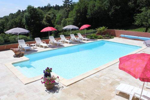 una gran piscina con sillas y sombrillas en Domaine de Perruche du buis en Arques