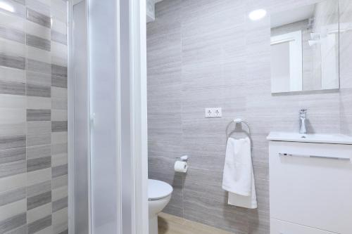 a bathroom with a white toilet and a sink at Rosas en la Balconada & Apartment with Parking in Córdoba Historic Center in Córdoba