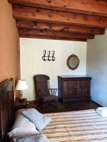 a bedroom with a bed and a desk and a chair at El Serrat Turisme Rural in Planoles