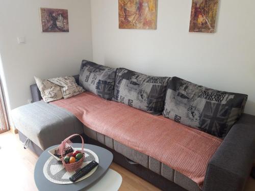 a living room with a couch and a table at Apartman Centar in Veliko Gradište