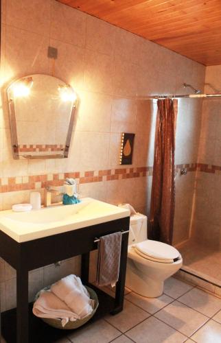 a bathroom with a sink and a toilet and a shower at Villas La Quinta in Creel