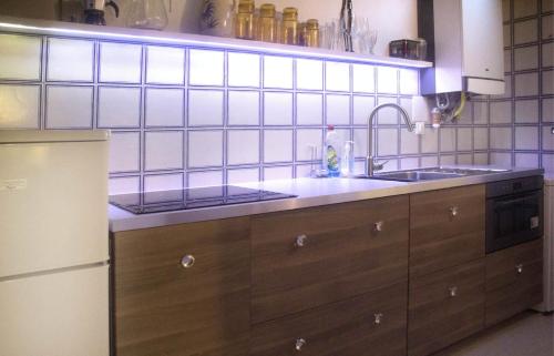 a kitchen with a sink and a refrigerator at Mariangela Artist's Lodge in Venice