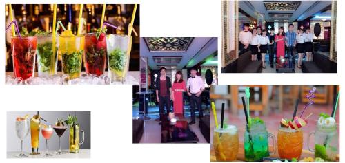 a collage of pictures of drinks in glasses at X9 Hotel in Hà Ðông