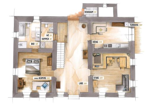 un dibujo de un plano del suelo de una casa en Maar1 am Goldberg en Dellach