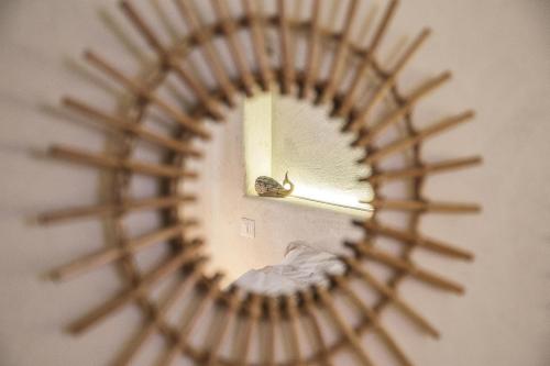 a mirror with a reflection of a bird in it at B&B I Cinque Mori in Baunei