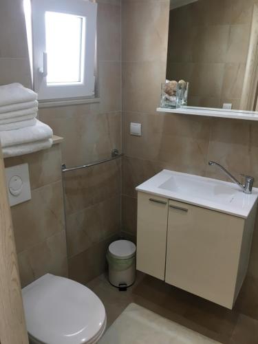 a bathroom with a white sink and a toilet at Apartment Milena in Drasnice