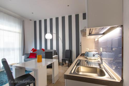 een keuken met een spoelbak en een aanrechtblad bij La Suite di Bonnes Vacances in Pietrasanta