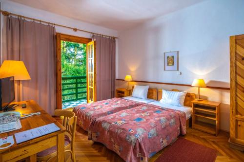 Pokój hotelowy z łóżkiem i biurkiem w obiekcie Bakony Hotel w mieście Bakonybél