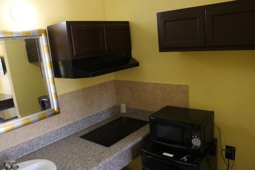 bagno con lavandino, TV e forno a microonde di Great Western Inn a Pasadena