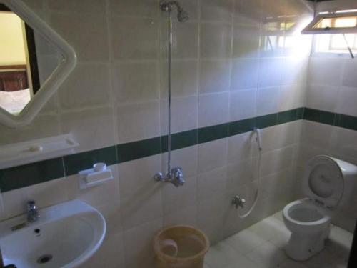 La salle de bains est pourvue d'un lavabo, de toilettes et d'une douche. dans l'établissement Heaven Dreams Guest House, à Danna