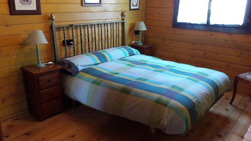 a bedroom with a bed and two night stands and two lamps at La Casa del Carballo in Pisones