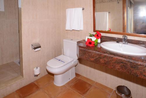 a bathroom with a toilet and a sink at Cala Llenya Resort Ibiza in Cala Llenya