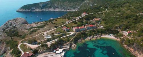 an aerial view of a village on a hill near the ocean at Apartman" Afrodita" in Biševo