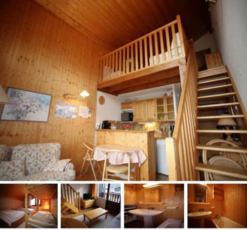 uma colagem de fotos de uma cozinha e uma sala de estar em CHALET DES NEIGES em Les Carroz d'Arâches
