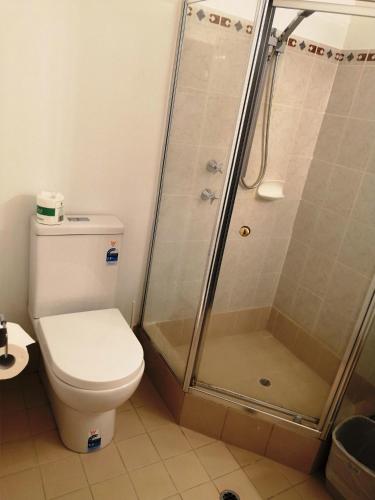 a bathroom with a toilet and a shower at Criterion Hotel Perth in Perth