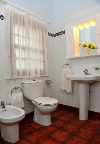 a bathroom with a toilet and a sink at Casa Rural Claudio in Mazo