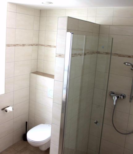 a bathroom with a shower and a toilet at greenpartment Boardinghouse Neustadt in Neustadt an der Donau