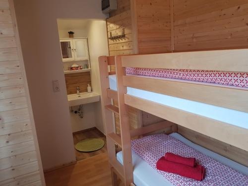 a small room with a bunk bed in a cabin at MURTAL HÜTTE (Nähe Red Bull Ring) in Knittelfeld