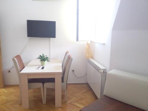 a dining room table with chairs and a plant on it at Apartment VILLA MERCI in Sarajevo