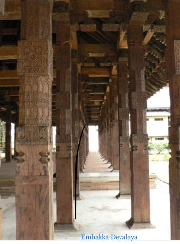 a row of wooden columns in a building at Kandyan Lounge in Kiribatkumbura