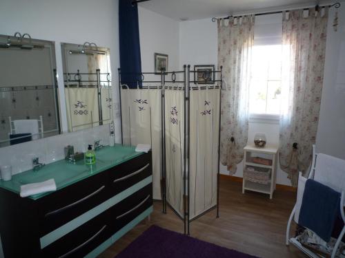 a bathroom with a sink and a mirror at Le Verger du Sausset in Beaune