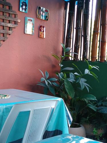 a laptop computer sitting on top of a table at Hostel FreeWay in Brasília