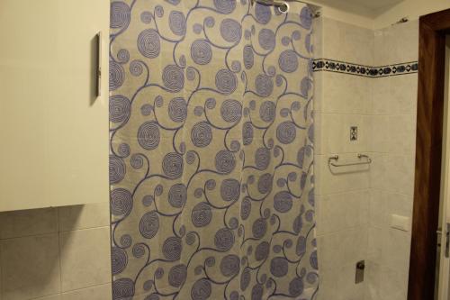 a shower with a shower curtain in a bathroom at cocciu d'amuri in Caccamo