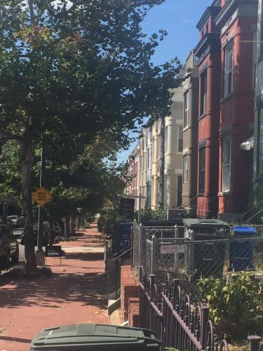 a city street with buildings and a fence at An English Gem near Union Station in Washington, D.C.