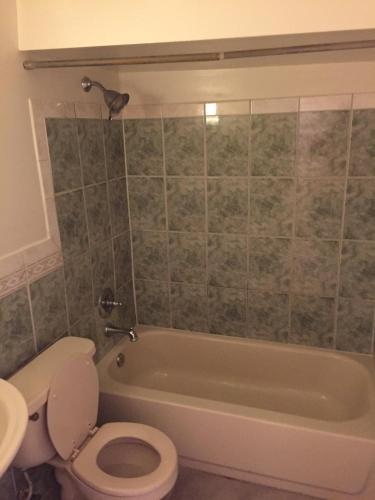 a bathroom with a tub and a toilet and a sink at An English Gem near Union Station in Washington, D.C.